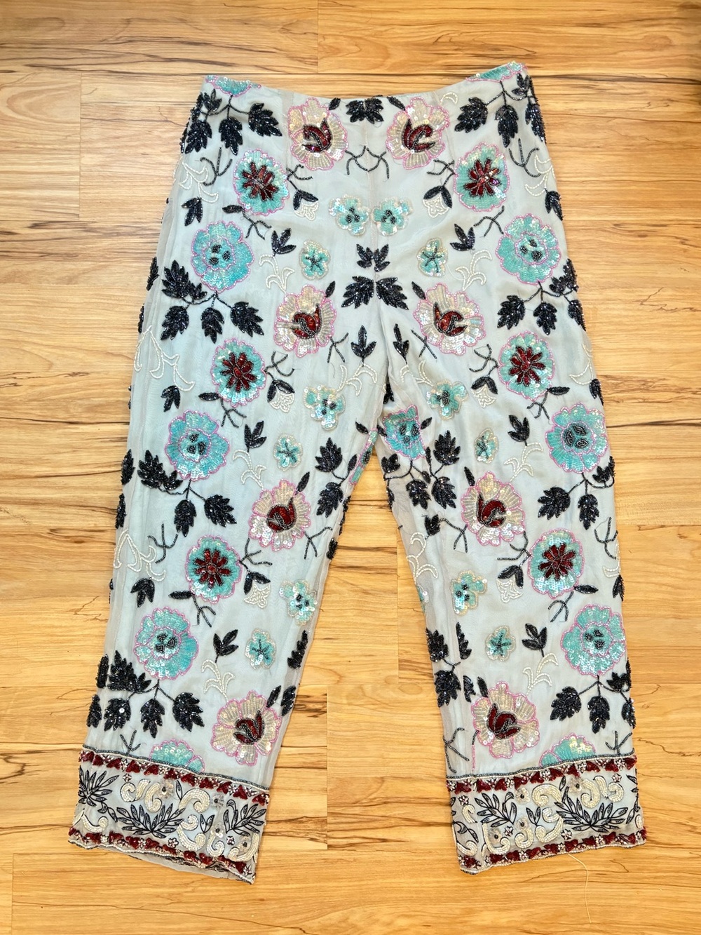 Vintage Emma Black Silk Embroidered Sequin Pants Y2K Size 8